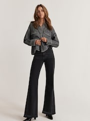 Mint Velvet Black 100% Cotton Washed Relaxed Flared Jeans - Image 1 of 4