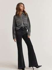 Mint Velvet Black 100% Cotton Washed Relaxed Flared Jeans - Image 2 of 4