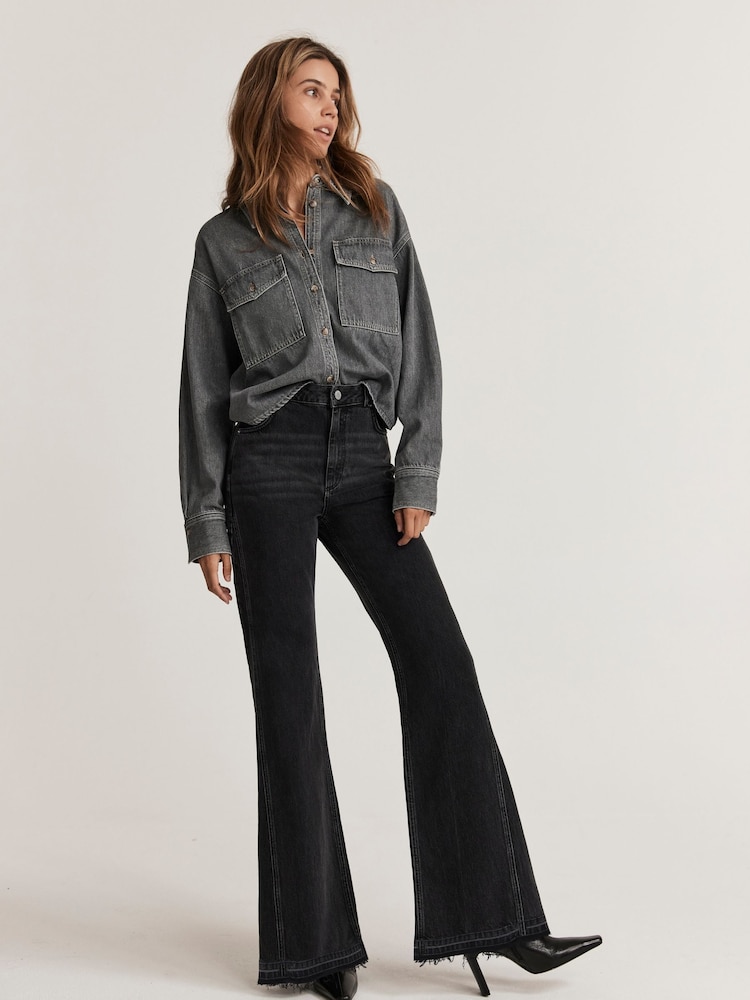 Mint Velvet Black 100% Cotton Washed Relaxed Flared Jeans - Image 2 of 4