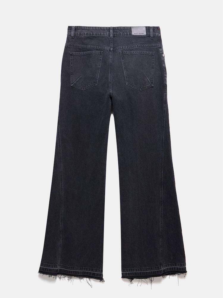 Mint Velvet Black 100% Cotton Washed Relaxed Flared Jeans - Image 4 of 4