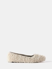 Mint Velvet Cream Borg Leather Ballet Pumps - Image 1 of 2