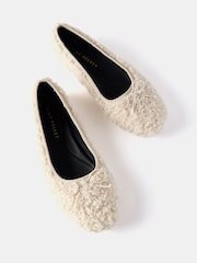 Mint Velvet Cream Borg Leather Ballet Pumps - Image 2 of 2