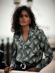 Mint Velvet Green Geometric Print Satin Shirt - Image 2 of 4