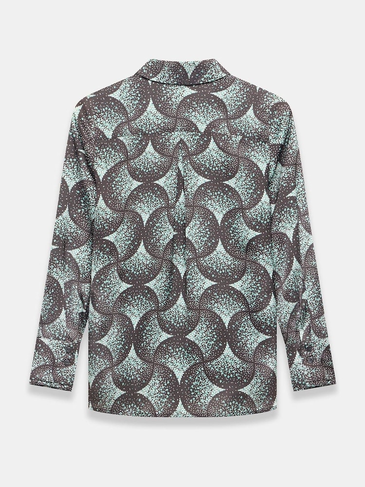 Mint Velvet Green Geometric Print Satin Shirt - Image 4 of 4