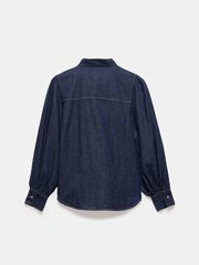 Mint Velvet Blue Dark Indigo 100% Cotton Tie Neck Denim Blouse - Image 4 of 4
