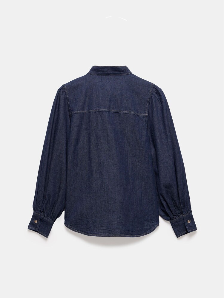 Mint Velvet Blue Dark Indigo 100% Cotton Tie Neck Denim Blouse - Image 4 of 4