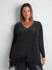 Live Unlimited Gold Curve Sparkle Jersey Hanky Hem Tunic - Image 1 of 7