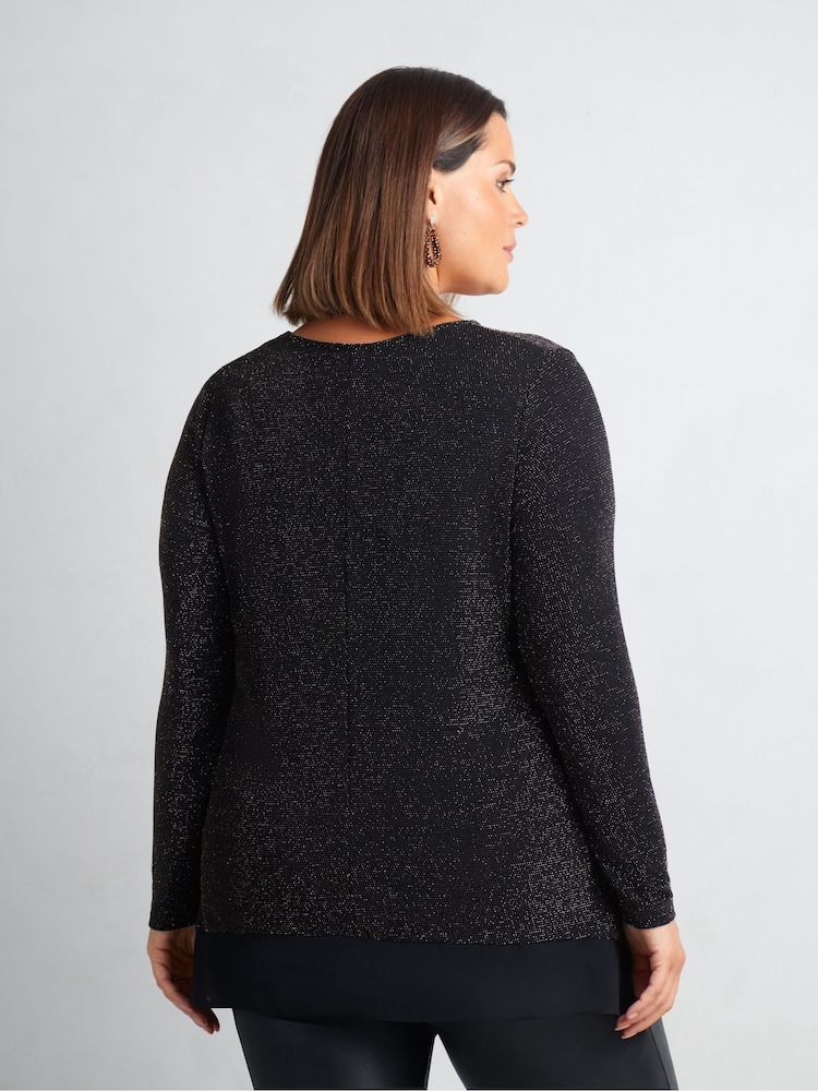 Live Unlimited Gold Curve Sparkle Jersey Hanky Hem Tunic - Image 2 of 7