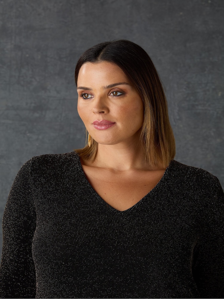 Live Unlimited Gold Curve Sparkle Jersey Hanky Hem Tunic - Image 7 of 7