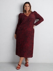 Live Unlimited Red Leopard Print Long Sleeve Midi Dress - Image 1 of 7