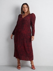 Live Unlimited Red Leopard Print Long Sleeve Midi Dress - Image 2 of 7