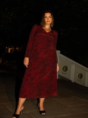 Live Unlimited Red Leopard Print Long Sleeve Midi Dress - Image 7 of 7