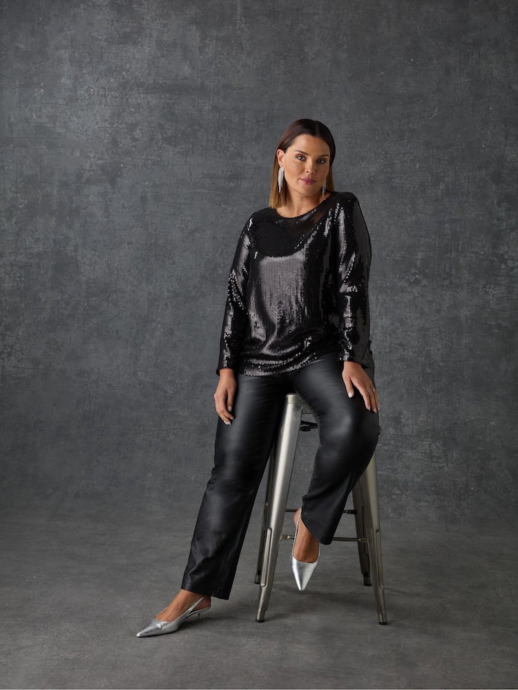 Live Unlimited Curve Pailletten-Chiffon-Top mit Saum - Bild 1 von 2