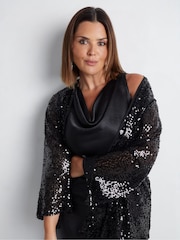 Live Unlimited Black Curve Sequin Kimono - Image 1 of 4