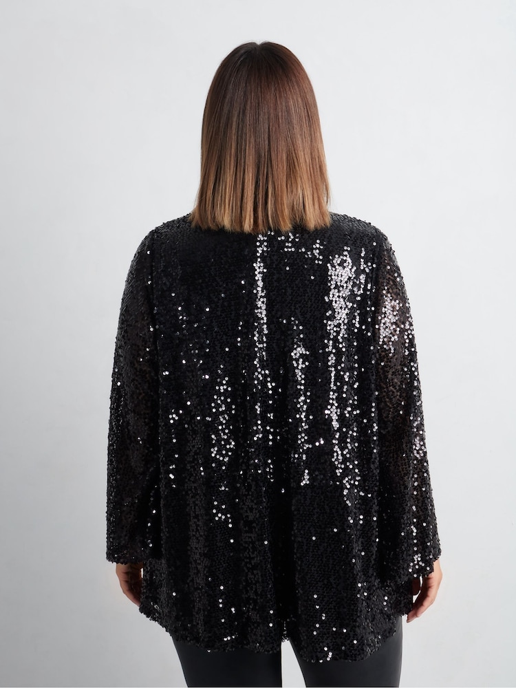 Live Unlimited Black Curve Sequin Kimono - Image 2 of 4