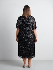 Live Unlimited Black Curve Fringe Sequin Midi Dress - Image 2 of 8