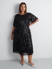 Live Unlimited Black Curve Fringe Sequin Midi Dress - Image 3 of 8
