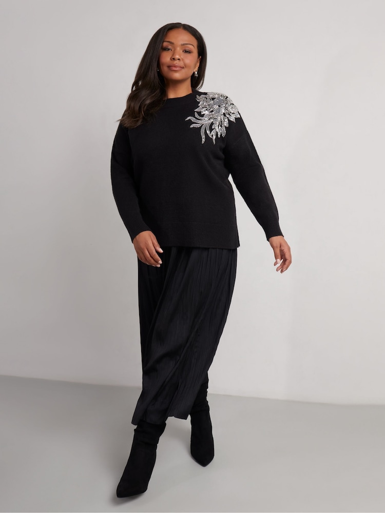 Live Unlimited Black Curve Embellished Jumper - Image 1 of 7