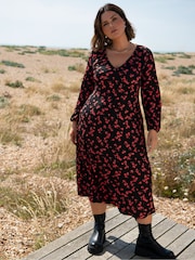 Live Unlimited Red Petite Floral Print Jersey V-Neck Midi Dress - Image 1 of 6