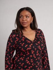 Live Unlimited Red Petite Floral Print Jersey V-Neck Midi Dress - Image 5 of 6