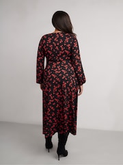 Live Unlimited Red Petite Floral Print Jersey V-Neck Midi Dress - Image 6 of 6