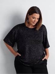 Live Unlimited Black Curve Sparkle Jersey T-Shirt - Image 2 of 4
