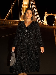 Live Unlimited Black Curve Jersey Sparkle Wrap Dress - Image 1 of 4