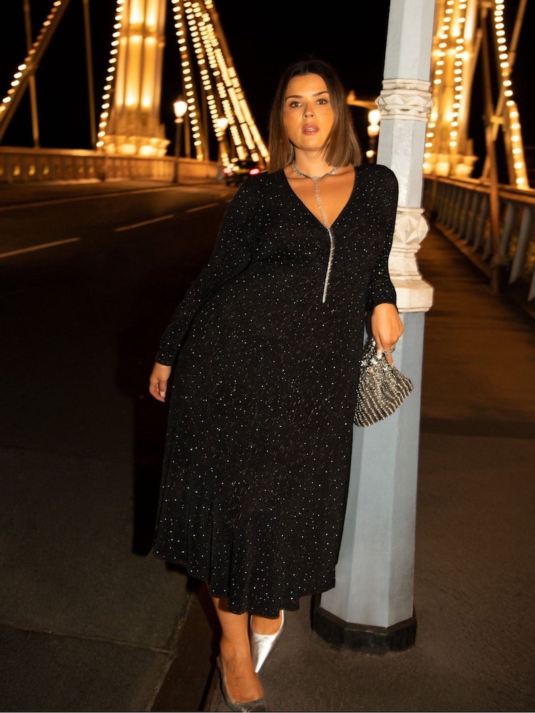 Live Unlimited Black Curve Jersey Sparkle Wrap Dress - Image 2 of 4