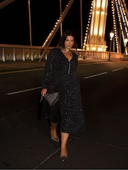 Live Unlimited Black Curve Jersey Sparkle Wrap Dress - Image 3 of 4