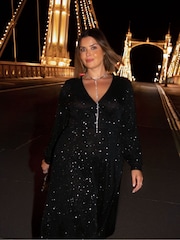 Live Unlimited Black Curve Jersey Sparkle Wrap Dress - Image 4 of 4