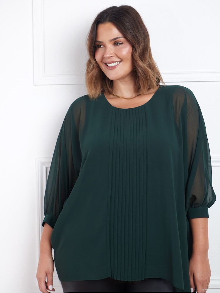 Live Unlimited Green Curve Pleat Front Top - Image 1 of 4 Live Unlimited Green Curve Pleat Front Top - Image 1 of 4