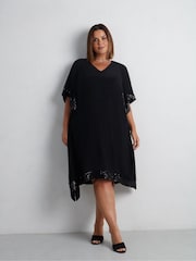 Live Unlimited Black Curve Sequin Trim Angel Sleeve Dress - Image 1 of 6
