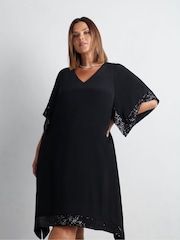 Live Unlimited Black Curve Sequin Trim Angel Sleeve Dress - Image 2 of 6
