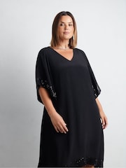 Live Unlimited Black Curve Sequin Trim Angel Sleeve Dress - Image 3 of 6