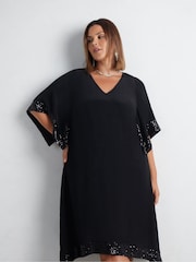 Live Unlimited Black Curve Sequin Trim Angel Sleeve Dress - Image 4 of 6