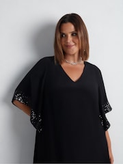 Live Unlimited Black Curve Sequin Trim Angel Sleeve Dress - Image 5 of 6