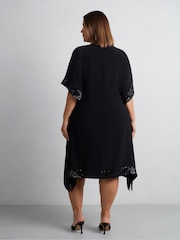 Live Unlimited Black Curve Sequin Trim Angel Sleeve Dress - Image 6 of 6