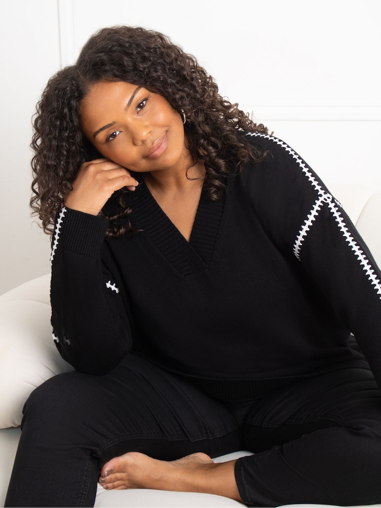 Live Unlimited Black Contrast Stitch Jumper - Image 2 of 6 Live Unlimited Black Contrast Stitch Jumper - Image 2 of 6