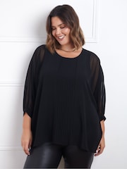 Live Unlimited Black Pleat Front Top - Image 2 of 5