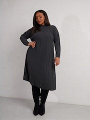 Live Unlimited Grey Rib Knitted Midi Dress - Image 1 of 4