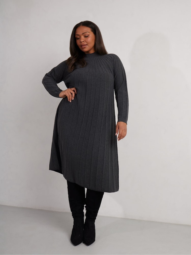 Live Unlimited Grey Rib Knitted Midi Dress - Image 1 of 4