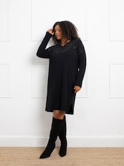 Live Unlimited Black Stud V-Neck Jumper Dress - Image 1 of 5