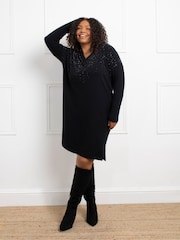 Live Unlimited Black Stud V-Neck Jumper Dress - Image 2 of 5