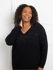 Live Unlimited Black Stud V-Neck Jumper Dress - Image 3 of 5