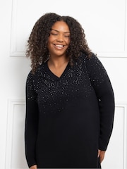 Live Unlimited Black Stud V-Neck Jumper Dress - Image 4 of 5