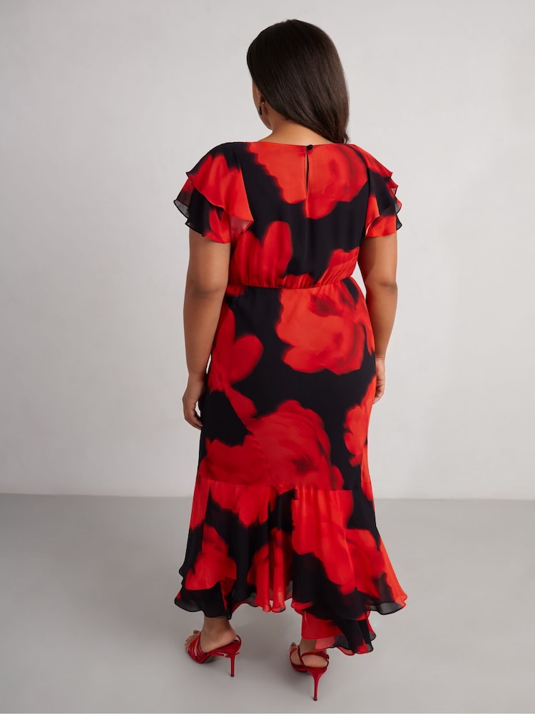 Live Unlimited Mărimi mici Floral Volănașe Shoulder Rochie lungă - Image 4 of 8