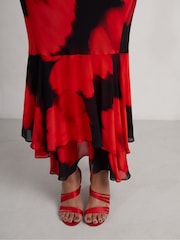 Live Unlimited Red Petite Floral Ruffle Shoulder Maxi Dress - Image 6 of 8