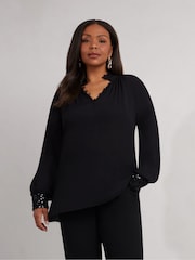 Live Unlimited Black Long Sleeve Sequin Cuff Blouse - Image 1 of 5