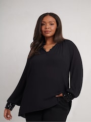 Live Unlimited Black Long Sleeve Sequin Cuff Blouse - Image 3 of 5