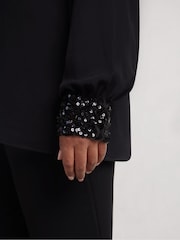 Live Unlimited Black Long Sleeve Sequin Cuff Blouse - Image 5 of 5